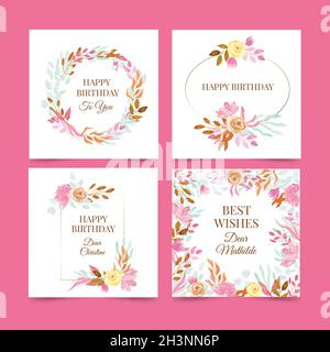 Geburtstagskarten Kollektion mit Blumen Set Vektor Design Illustration Stock Vektor