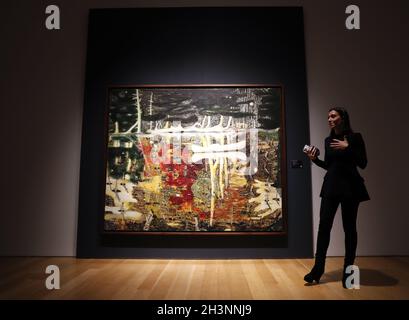 New York, USA. Okt. 2021. Von Peter Doig überschwemmt, wird am Freitag, den 29. Oktober 2021, bei einer Pressevorschau für Christies Evening Sale des 21. Jahrhunderts in New York City gezeigt. Foto von John Angelillo/UPI Credit: UPI/Alamy Live News Stockfoto