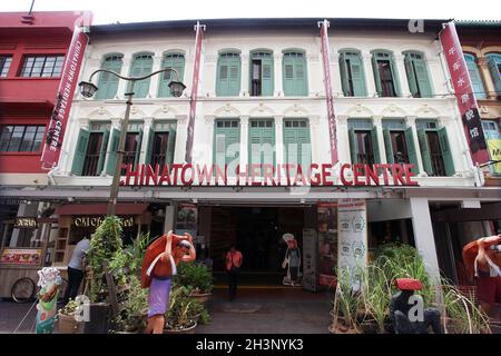 Das Chinatown Heritage Center in einem alten Kolonialhaus in der Pagoda Street, Chinatown-Viertel in Singapur. Stockfoto