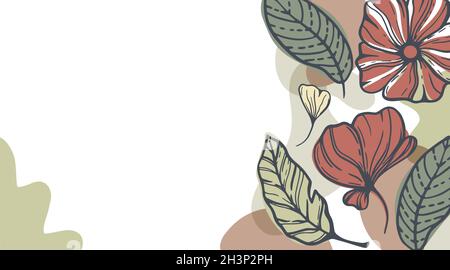 Randkomposition aus handgezeichneten floralen Elementen und abstrakten geometrischen Formen. Stock Vektor