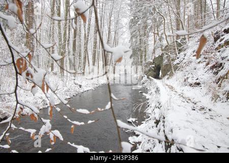 Rock durch Fernwanderweg Selketalstieg Stockfoto