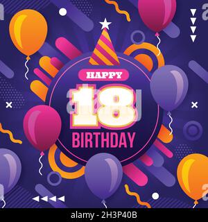 Alles gute zum 18. Geburtstag mit Ballons Konfetti Vektor-Design Illustration Stock Vektor