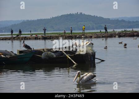 Hawassa, Äthiopien. Okt. 2021. Junge Menschen fischen am Hawassa Lake in der Stadt Hawassa, der Hauptstadt des äthiopischen Regionalstaates Sidama, 13. Oktober 2021. Quelle: Michael Tewelde/Xinhua/Alamy Live News Stockfoto