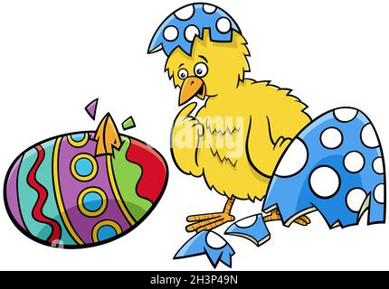 Ostern Küken schlüpfte aus coloered Ei Cartoon Illustration Stockfoto