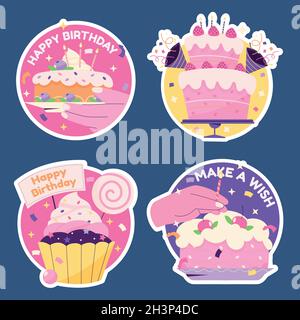 Flache Geburtstagsaufkleber Sammlung Vektor Design Illustration Stock Vektor