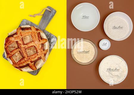 Hausgemachtes Weizenbrot mit Zusatz von Roggenmehl. Stockfoto