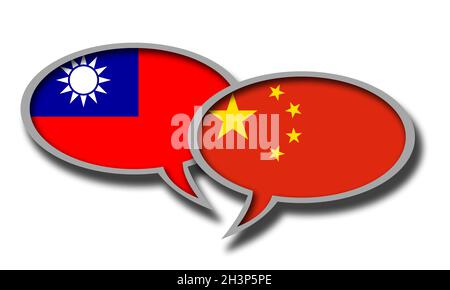 China und Taiwan Flagge Sprechblasen isoliert Stockfoto