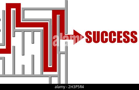 Roter Pfeil aus dem Labyrinth für den Erfolg. Erfolgskonzept Stockfoto
