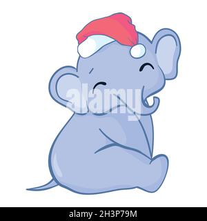 Fröhliche Baby Cartoon Weihnachtsmann Elefant feiert Weihnachten mit einem roten Weihnachtsmann Hut auf dem Kopf Stock Vektor