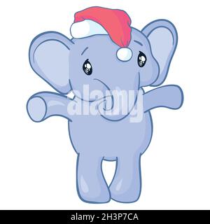 Fröhliche Baby Cartoon Weihnachtsmann Elefant feiert Weihnachten mit einem roten Weihnachtsmann Hut auf dem Kopf Stock Vektor