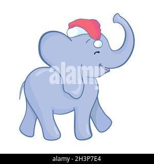 Fröhliche Baby Cartoon Weihnachtsmann Elefant feiert Weihnachten mit einem roten Weihnachtsmann Hut auf dem Kopf Stock Vektor