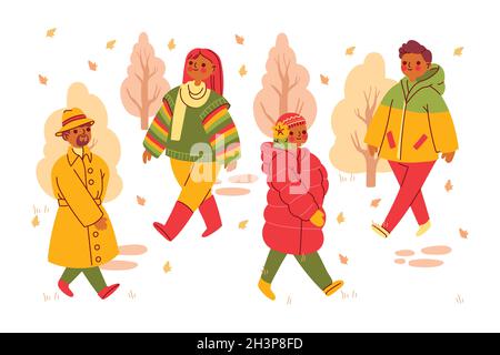 Menschen Herbst Park Set Vektor Design Illustration Stock Vektor