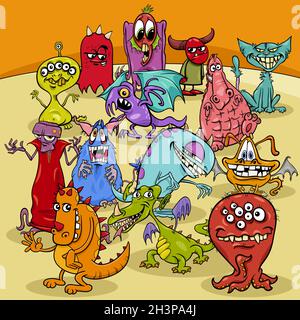 Cartoon lustige Monster Fantasy-Charaktere Gruppe Stockfoto