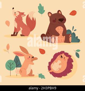 Herbst Tiere Kollektion Vektor Design Illustration Stock Vektor