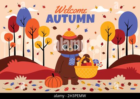 Cartoon Herbst Hintergrund Vektor Design Illustration Stock Vektor