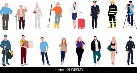 Set von 16 Stück Menschen verschiedener Berufe auf weißem Hintergrund - Vektor-Illustration Stock Vektor