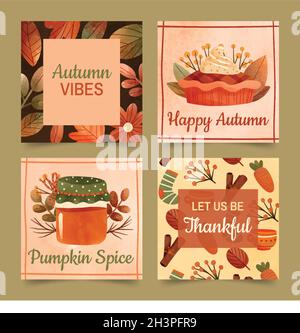 Aquarell Herbst instagram Beiträge Sammlung Vektor Design Illustration Stock Vektor