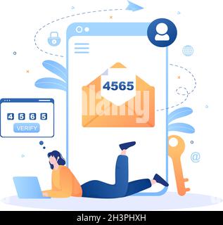 2FA zwei Schritte Authentifizierung Passwort Sichere Benachrichtigung Anmeldebestätigung oder SMS mit Code A Smartphone für Website in Flat Vector Illustration Stock Vektor