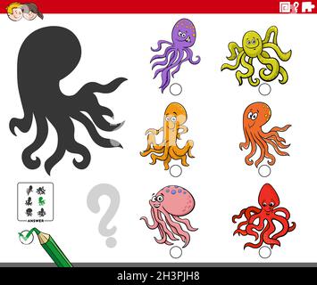 Shadows Spiel mit Cartoon Oktopusse Tierfiguren Stockfoto
