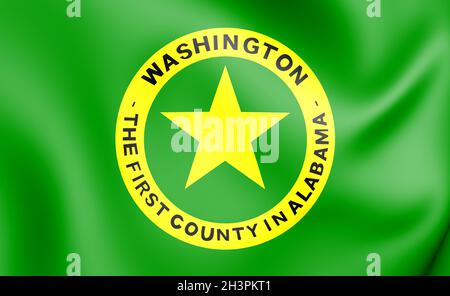 3D-Flagge von Washington County (Bundesstaat Alabama), USA. 3D-Illustration. Stockfoto