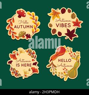Detaillierte Herbst Etiketten Kollektion Vektor Design Illustration Stock Vektor