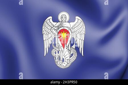 3D-Flagge von Mikhaylowka (Wolgograd Oblast), Russland. 3D-Illustration. Stockfoto