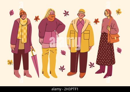 Hand gezeichnet flach Menschen Herbst Set Vektor Design Illustration Stock Vektor