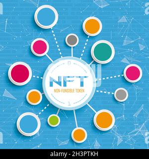 NFT Blue Network Data Infografik Stockfoto