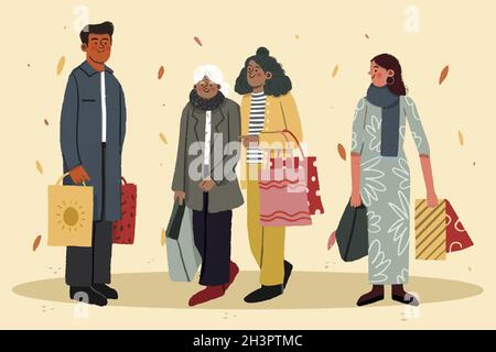 Herbst Menschen einkaufen Vektor Design Illustration Stock Vektor