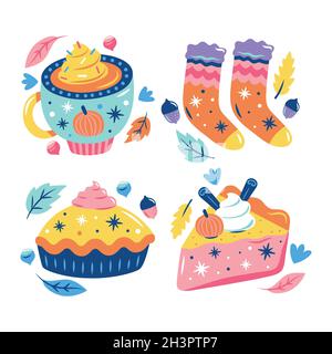 Glitzernde Herbst Aufkleber Kollektion Vektor Design Illustration Stock Vektor