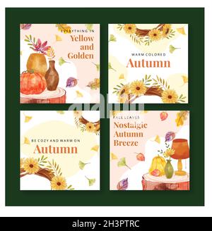 Aquarell Herbst instagram Beiträge Sammlung Vektor Design Illustration Stock Vektor
