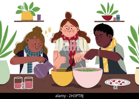 Schöne Herbst Kinder Kochen Vektor Design Illustration Stock Vektor