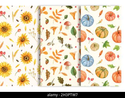 Aquarell Herbst Muster Kollektion Vektor Design Illustration Stock Vektor