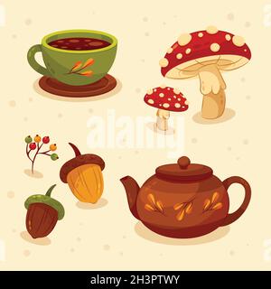 Handgezeichnete flache Herbst Elemente Kollektion Vektor Design Illustration Stock Vektor
