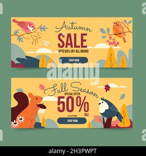 Hand gezeichnet flach horizontal Herbst Verkauf Banner Set Vektor Design Illustration Stock Vektor