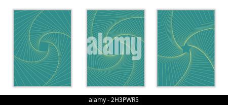 Grüner Hintergrund mit gelben minimalen geometrischen Mustern. Abstrakte Vektorgrafik für Einband. Set von Vorlagen für Poster, Covers, Notizbücher, Flyer, Stock Vektor