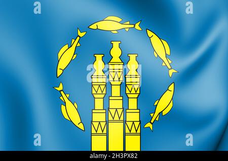 3D-Flagge von Neryungri (Republik Sacha), Russland. 3D-Illustration. Stockfoto