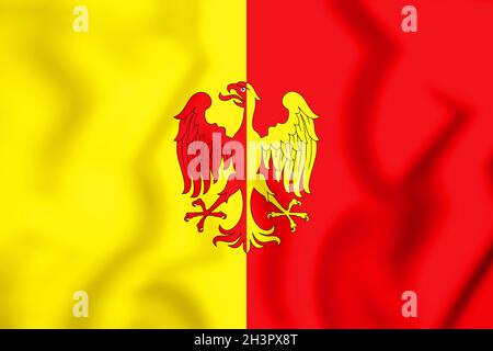 3D-Flagge von Tubize (Provinz Wallonisch-Brabant), Belgien. 3D-Illustration. Stockfoto