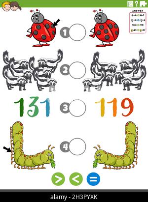 Größere weniger oder gleich Cartoon-Aufgabe für Kinder Stockfoto
