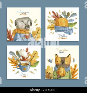 Aquarell Herbst instagram Beiträge Sammlung Vektor Design Illustration Stock Vektor