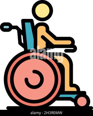 Junge Rollstuhl inklusive Bildung Symbol. Outline junge Rollstuhl inklusive Bildung Vektor Symbol Farbe flach isoliert Stock Vektor