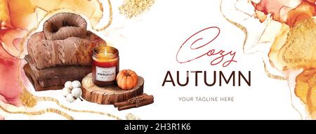 Aquarell Herbst horizontale Banner Vektor-Design Illustration Stock Vektor