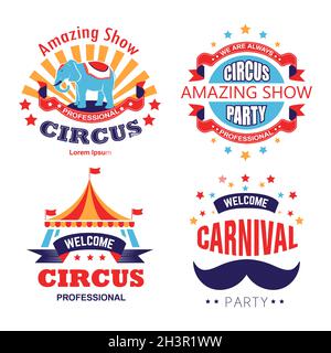 Zirkus-Show und Karnevalsparty isoliert Ikonen, Show Einladung Stock Vektor
