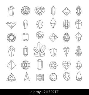 Kristall isolierte Symbole, Juwel oder Schatz Umriss Symbol Stock Vektor