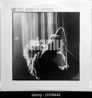 80er Jahre U2 Wide Awake in America Vintage Vinyl Schallplatte LP - Original Vinyl Schallplatte Stockfoto