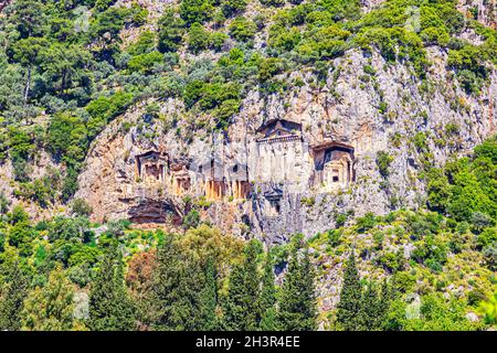 Amyntas Rock Tombs, alte lykische Gräber in Fethiye Stockfoto