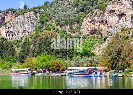 Amyntas Rock Tombs, alte lykische Gräber in Fethiye Stockfoto