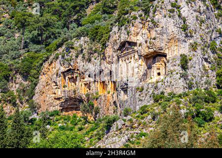 Amyntas Rock Tombs, alte lykische Gräber in Fethiye Stockfoto