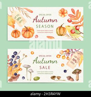 Aquarell horizontale Herbst Verkauf Banner Set Vektor Design Illustration Stock Vektor