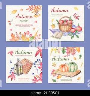 Aquarell Herbst instagram Beiträge Sammlung Vektor Design Illustration Stock Vektor